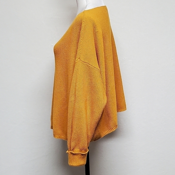 FRENCH Connection Mustard Yellow Waffle Knit Oversized Boatneck Cropped Sweater - Picture 7 of 13